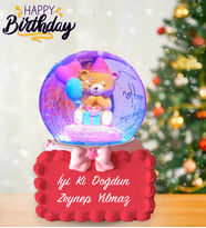 Kişiye İsme Özel Mesajlı Happy Bhirtday Doğum Günü Hediyesi Işıklı Kar Küresi