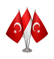 Masa Üstü Endonezya Bayrağı Türk Bayrağı Üçlü Krom Direk Masa Bayrak Seti