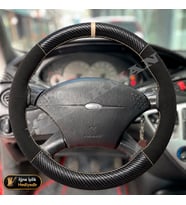 Ford Focus Dikme Direksiyon Kılıfı Alcantara Süet Mat Karbon Bej Yüzük ve Dikiş Comfort-Trend-Ghia 2001-2005