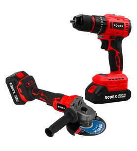 Rodex 2'Lİ Makine Seti 20V 2x4.0Ah LI-ION D.MATKAP 45NM AVUÇ TAŞLAMA 125MM BMC