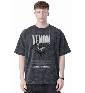 Tasarım Venom Film Kahramanı Baskılı Unisex Oversize Eskitme Yıkamalı Tişört
