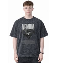 Tasarım Venom Film Kahramanı Baskılı Unisex Oversize Eskitme Yıkamalı Tişört