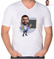 BK Gift Kişiye Özel Erkek Kimya Öğretmeni Karikatürlü V Yaka Tişört-1 (Beyaz)