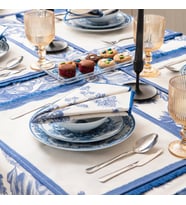 Elysian Blue Salon Yemek Masası Takımı Duck Keten, Masa Örtüsü,Runner,6 Amerikan (Mavi)