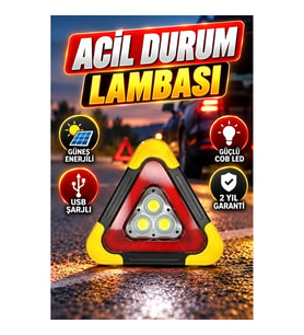 Güneş Enerjili Portatif Reflektörlü Acil Güvenlik Işığı – USB Şarjlı COB İkaz Lambası