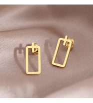 Kişiye Özel 925 Ayar Gümüş Dikdörtgen Tasarım Küpe (Gold)