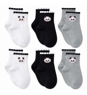 Wak Kadın Panda Desenli Kısa Konç Çorap 6’lı Paket, %80 Pamuklu Dikişsiz Burun, Nefes Alan Yumuşak Bilek Çorabı, Siyah Beyaz Gri