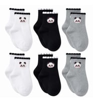 Wak Kadın Panda Desenli Kısa Konç Çorap 6’lı Paket, %80 Pamuklu Dikişsiz Burun, Nefes Alan Yumuşak Bilek Çorabı, Siyah Beyaz Gri