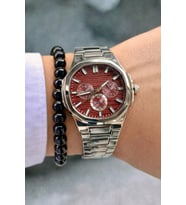 Premium Lüks Eşref Tek Özel Tasarım Serisi Metal Kordon Erkek Kol Saati-Bileklik Hediyeli (Bordo)