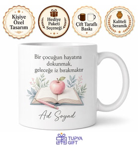 Sınıf Öğretmenine Özel İsim Yazılı Teşekkür Hediyesi Kupa Bardak