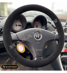 Alfa Romeo 147 Dikme Direksiyon Kılıfı Alcantara Süet Monza Black Progression-Tuşsuz 2000-2005