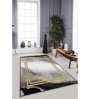 Siyah Gold Çerçeveli Kaymaz Tabanlı Dekoratif Halı RV354 - 100 x 160 cm