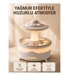 Mey İthalat® UFO Tasarımlı 350 ML Hava Nemlendirici Renkli Ortam Işığı Yağmur Efektli Difüzör