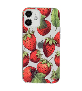 Iphone 12 Uyumlu Çilek Desenli Şeffaf Telefon Kılıfı