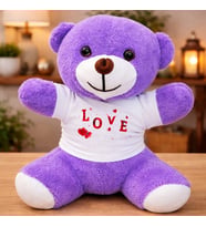 Love Baskılı Tişörtlü Peluş Mor Ayıcık