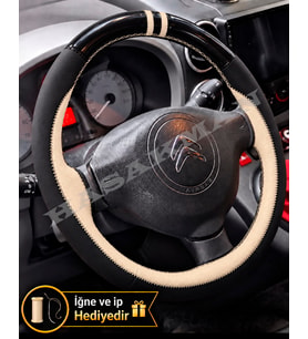 Citroen C3 Picasso Dikme Direksiyon Kılıfı Parlak Siyah Bej Detaylı Bej Çift Yüzük ve Dikiş 2009-2017