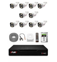 FURY 10 Kameralı 5MP Lens 1080P 6 Warm LED Renkli Gece Görüşlü Güvenlik Kamera Sistemi 500GB 1606