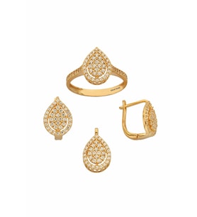 Taşlı Altın Üçlü Set Takım (Gold)