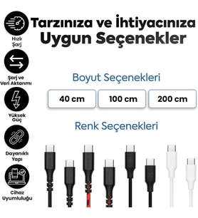 Lexroo Type-C to Type-C ile Uyumlu iPhone ve Samsung ile Uyumlu Hızlı Şarj ve Data Kablosu 40 cm