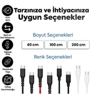 Lexroo Type-C to Type-C ile Uyumlu iPhone ve Samsung ile Uyumlu Hızlı Şarj ve Data Kablosu 40 cm
