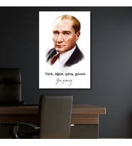 Tekli Dikey Kanvas Makam Panosu Atatürk Sözleri Renkli Türk, öğün, çalış, güven.