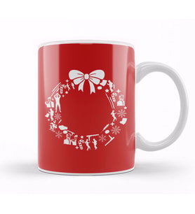 Pulp Fiction Christmas Wreath Pattern Kupa Bardak Porselen