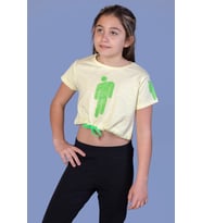 Toontoy Kız Çocuk Crop Model Baskılı Taş İşlemeli Tişört (Sarı)