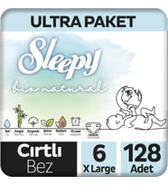 Sleepy Bio Natural U ltra Paket Bebek Bezi 6 Numara Xlarge 128'li