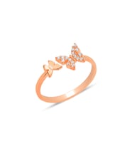Gümüş rose zirkon taşlı üstten ayarlanabilir uçan kelebekler yüzük SGTL12226ROSE