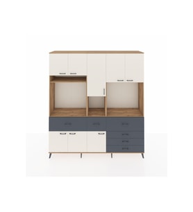 Hyperion Dolap 10 Raflı 6 Çekmeceli 8 Kapaklı 220x44x243 Çam-Aytaşı/Antrasit