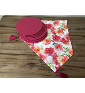 FUŞYA SOFT ÇİÇEK DESENLİ RUNNER & SUPLA (Krem)