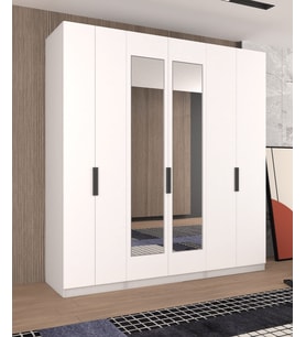Kapaklı Boydan Aynalı 230/245 cm Tavana Kadar Gizli Çekmeceli (PARLAK BEYAZ) Rengi