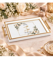 BK Gift Kişiye Özel Beyaz&Gold Söz Nişan Tepsisi-4 - 39x23 cm