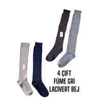 ANNE ÇORABI 4ÇİFT DİZALTI KALIN SICAK LİKRALI YÜNLÜ RAHAT UZUN ÇORAP 36-40 LACİVERT FÜME GRİ BEJ