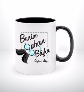 BK Gift Kişiye Özel Babalar Günü Hediyesi Benim Babam 1 Başka Tasarımlı Siyah Beyaz Kupa Bardak-1