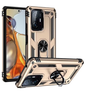 Xiaomi Mi 11T 5G Kılıf Zore Vega Yüzüklü Standlı Zırh Kılıf (Gold)