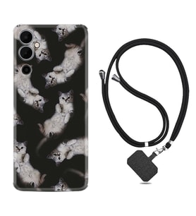 Tecno Pova Neo 2 Kılıf Silikon Boyun Askılı İpli Desenli Silikon Sevimli Kedicikler 1785