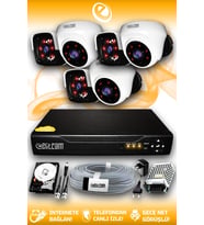 ELITCAM 6 Kameralı Panda 3 İç Kamera Set 1 TB HDD Full HD Gece Görüşlü Güvenlik Kamerası Sistemi
