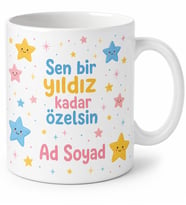 Yıldızlı İsim Yazılı Çocuk Kupası Özel Baskılı Porselen Hediye Bardak