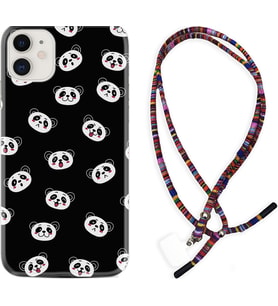 Apple iPhone 11 12 13 Mini Kılıf Boyun Asklı Rasta Silikon Panda Suratları 1773