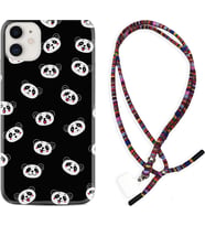 Apple iPhone 11 12 13 Mini Kılıf Boyun Asklı Rasta Silikon Panda Suratları 1773