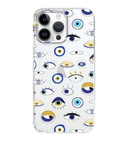 PrintiFy Apple  iPhone 14 Pro ile Uyumlu 1mm Slim Fit Nazar Boncuğu 2 Baskılı Şeffaf  Kılıf