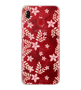 Samsung Galaxy A30  Kamera Korumalı  Kapak Floral Kırmızı Tasarımlı  Şeffaf Kılıf