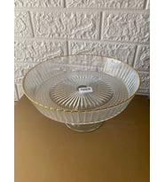 Gold Detaylı Ayaklı Meyve - Salata - Servis - Cam Sunum Kasesi Tabağı 25 Cm