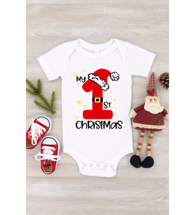 Unisex Bebek Beyaz First Christmas Baskılı Kısa Kol Çıtçıtlı Body