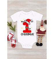Unisex Bebek Beyaz First Christmas Baskılı Kısa Kol Çıtçıtlı Body