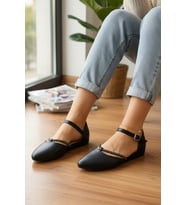 Enoch Kadın Taşlı İnce Bantlı Bilekten Kemerli Zarif Sivri Burun Babet