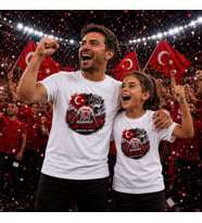 BK Gift Kişiye Özel Türkiye Taraftar Temalı 2026 Dünya Kupası Tasarımlı Baba&Kız Tişört Seti-4, Tek Yürek Milli Takım Ruhu