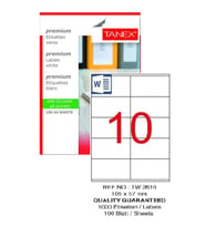 Bilgisayar Etiketi Tw-2610 105x57 mm 100 Lü Lazer Etiket 1 Paket Tanex Davetiye Kargo Koli Kutu Etiketi (Beyaz)