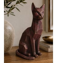 El Yapımı Kübik Kedi Heykeli Dekoratif El Yapımı Heykel Biblo 23 Cm El Yapımı